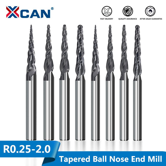 XCAN Solid Carbide Ball Nose Tapered End Mills 2 Flute Engraving Router Bits HRC55 CNC Engraving Bit Wood Milling Cutter